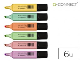 6 marcadores fluorescentes Q-Connect punta biselada colores pastel surtidos